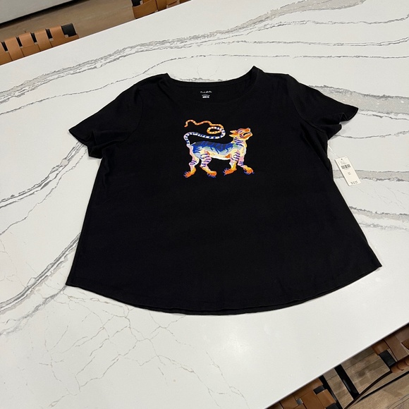 Anthropologie Sarah Gordon for Maeve Black T-Shirt - colorful tiger motif- Sz xl - Picture 1 of 6